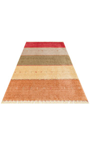 Handmade Viscose Rug - Red Striped Flatweave Carpet with Geometric Pattern