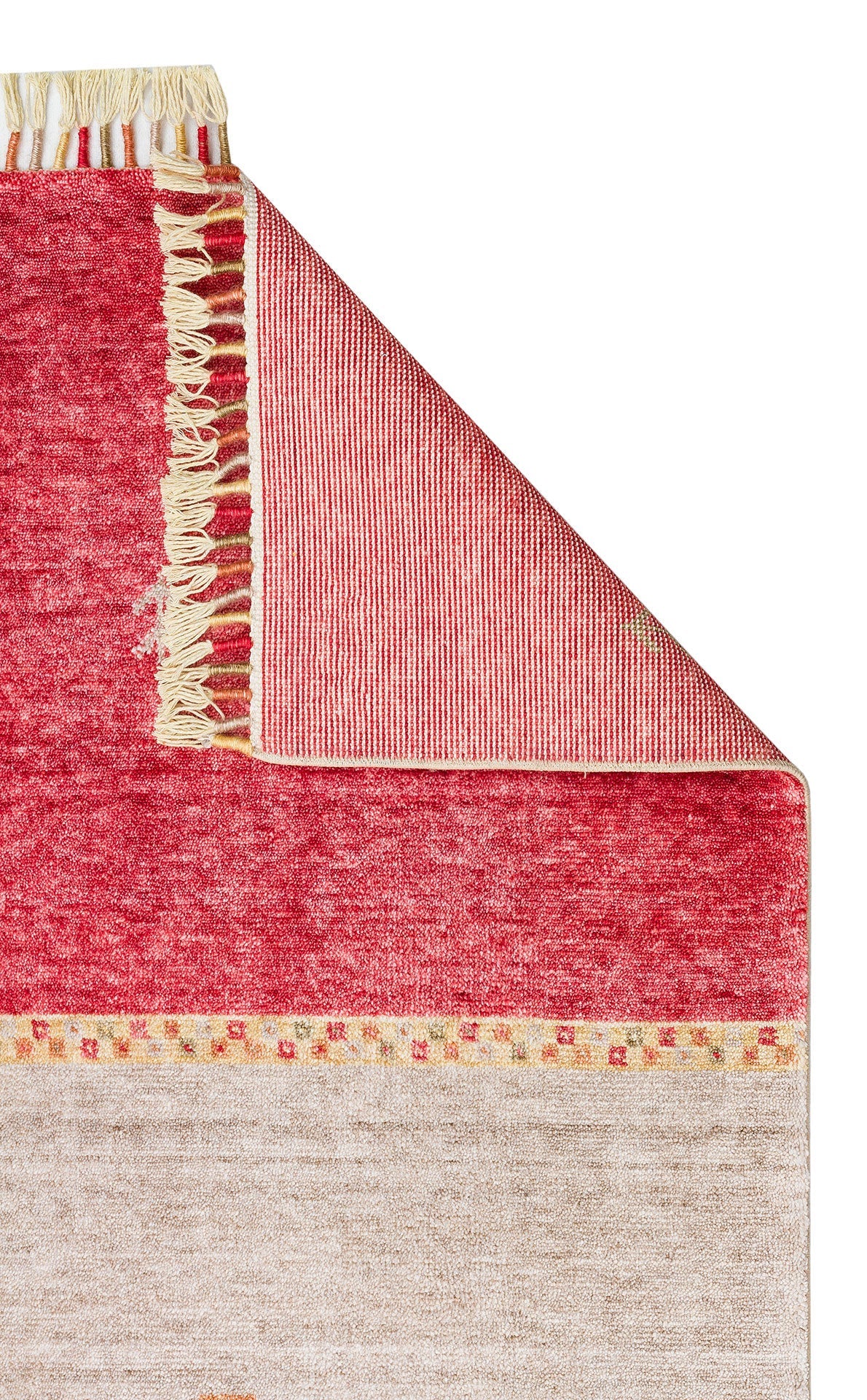 Handmade Viscose Rug - Red Striped Flatweave Carpet with Geometric Pattern