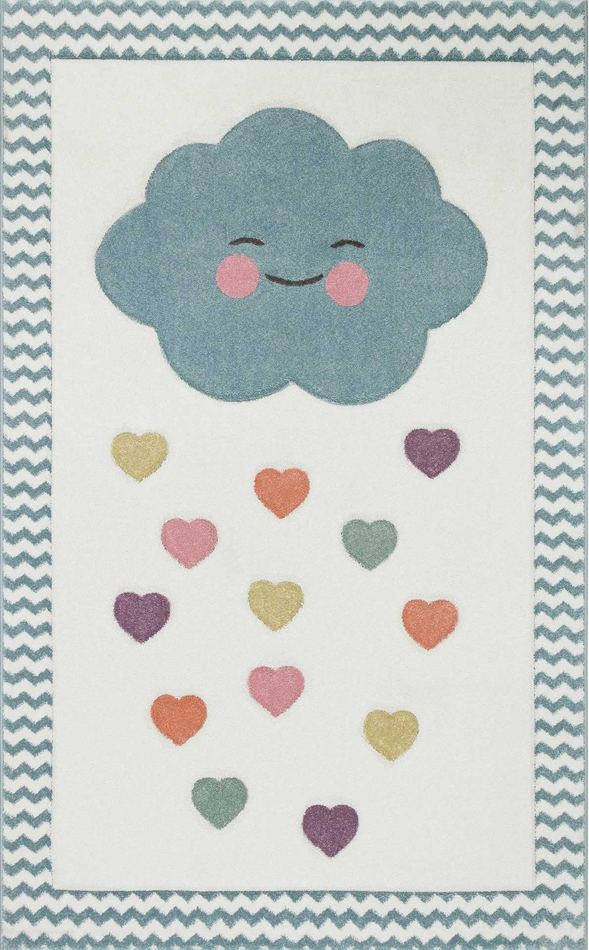 Kids Blue Rug - Blue Cloud Design Soft Texture Flatweave Carpet by Eko