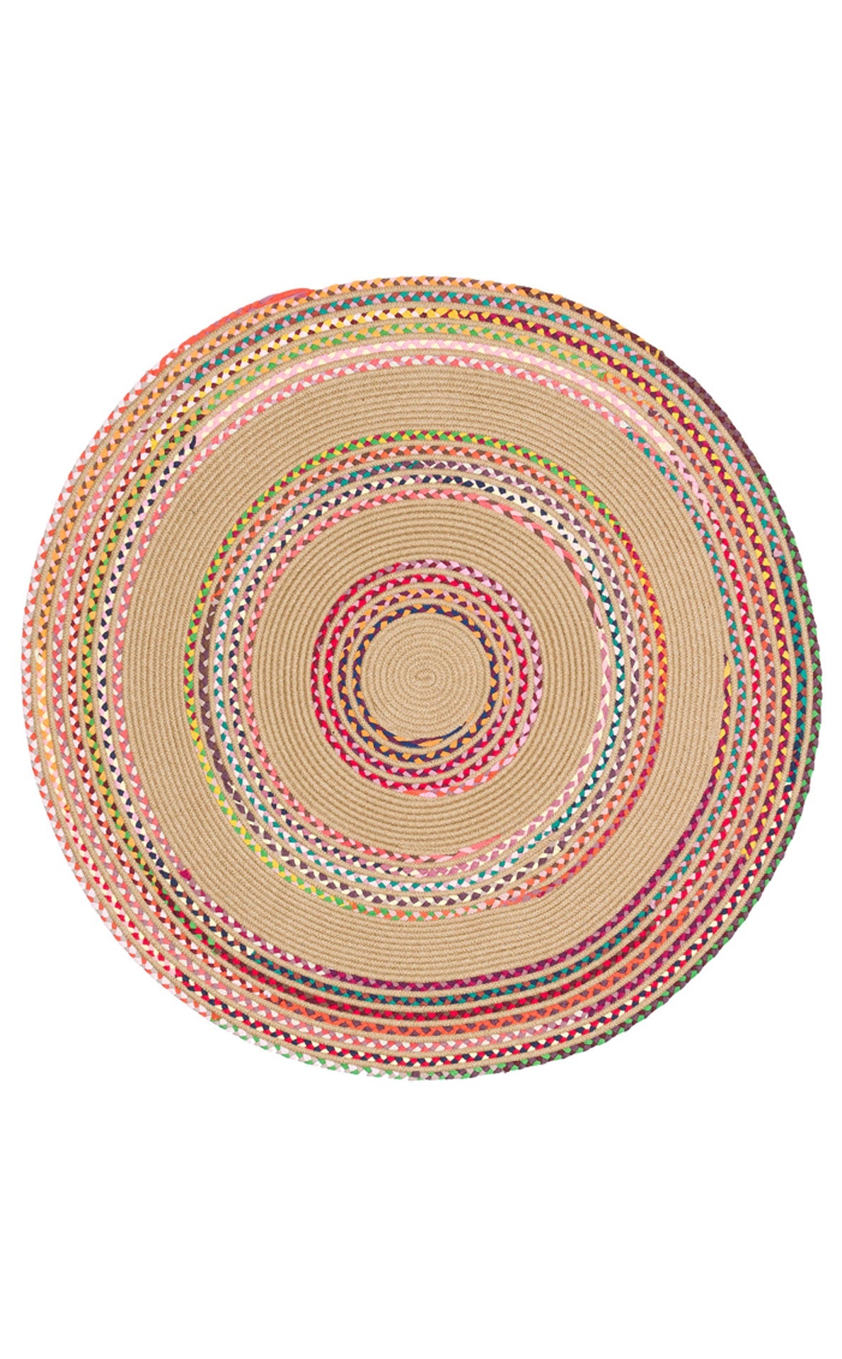Jute Round Rug – Geometric Colorful Knit Carpet With Soft Texture & Easy Clean