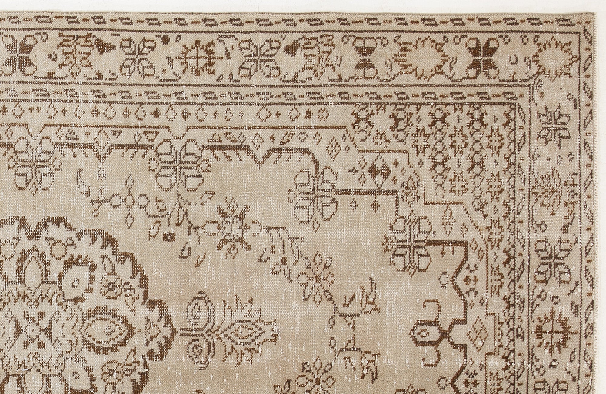 Atina Beige Vintage Wool Handmade Area Rug 5'3" x 8'9"