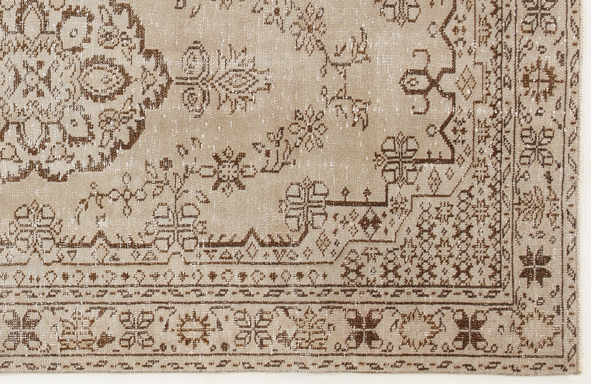 Atina Beige Vintage Wool Handmade Area Rug 5'3" x 8'9"