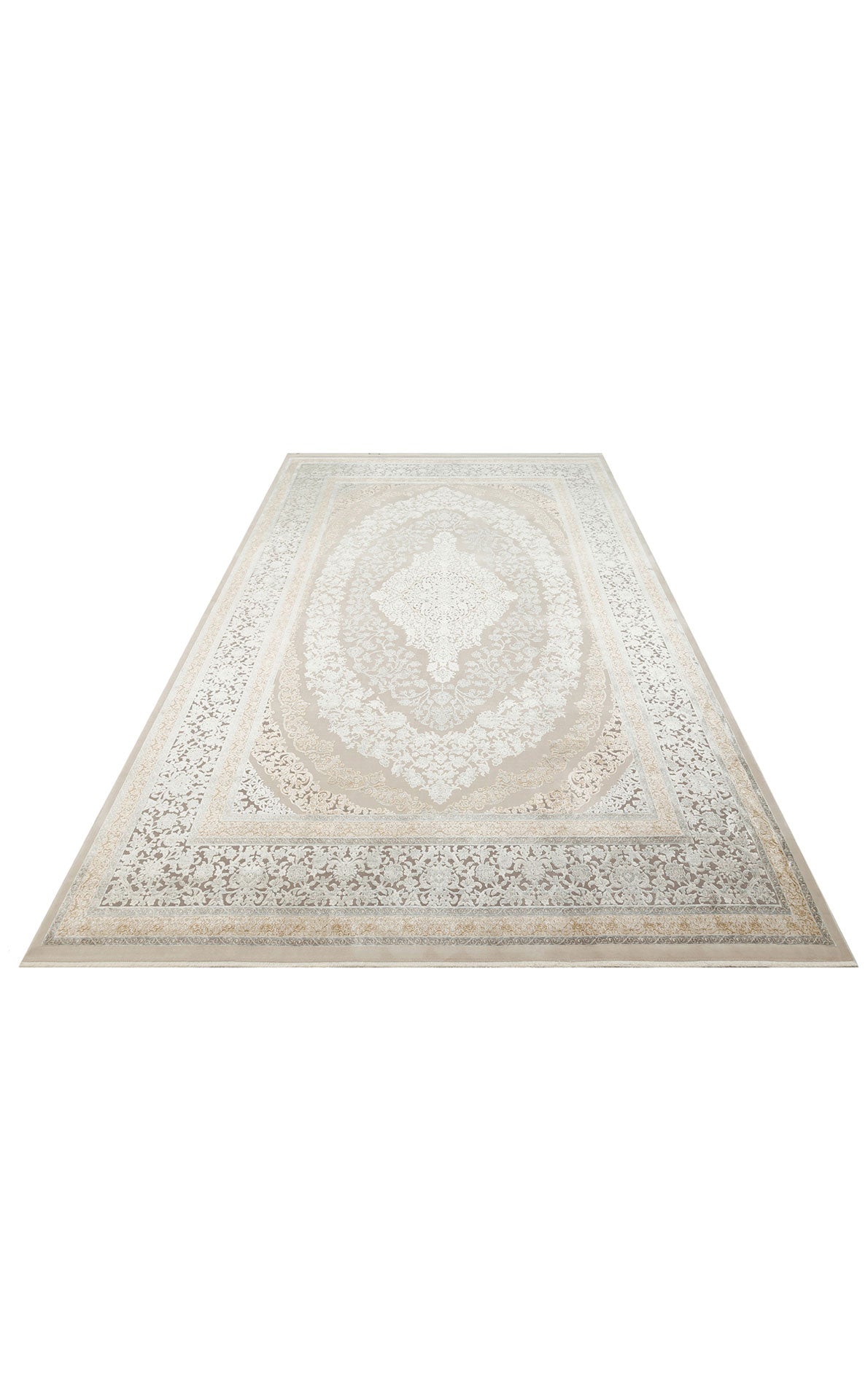 Cream Area Rug - Machine Made Classic Oriental Style Rug | Gold & Soft Texture