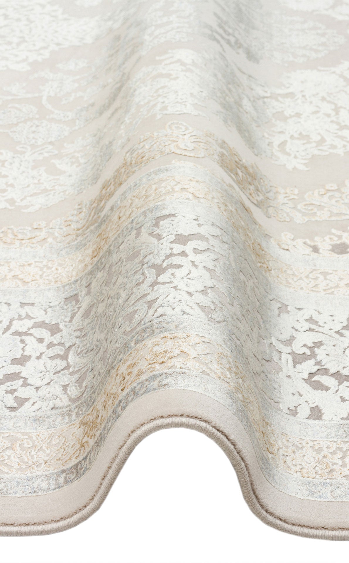 Cream Area Rug - Machine Made Classic Oriental Style Rug | Gold & Soft Texture