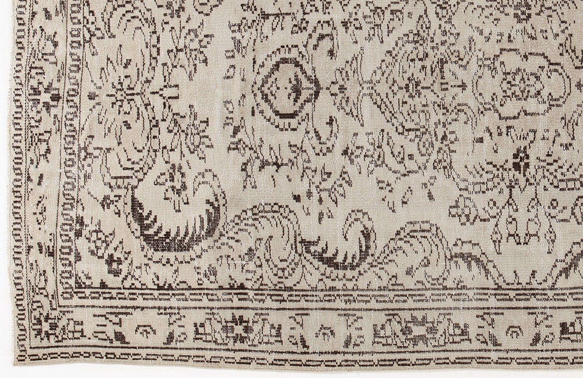 Atina Beige Vintage Wool Handmade Area Rug 5'7" x 7'9"