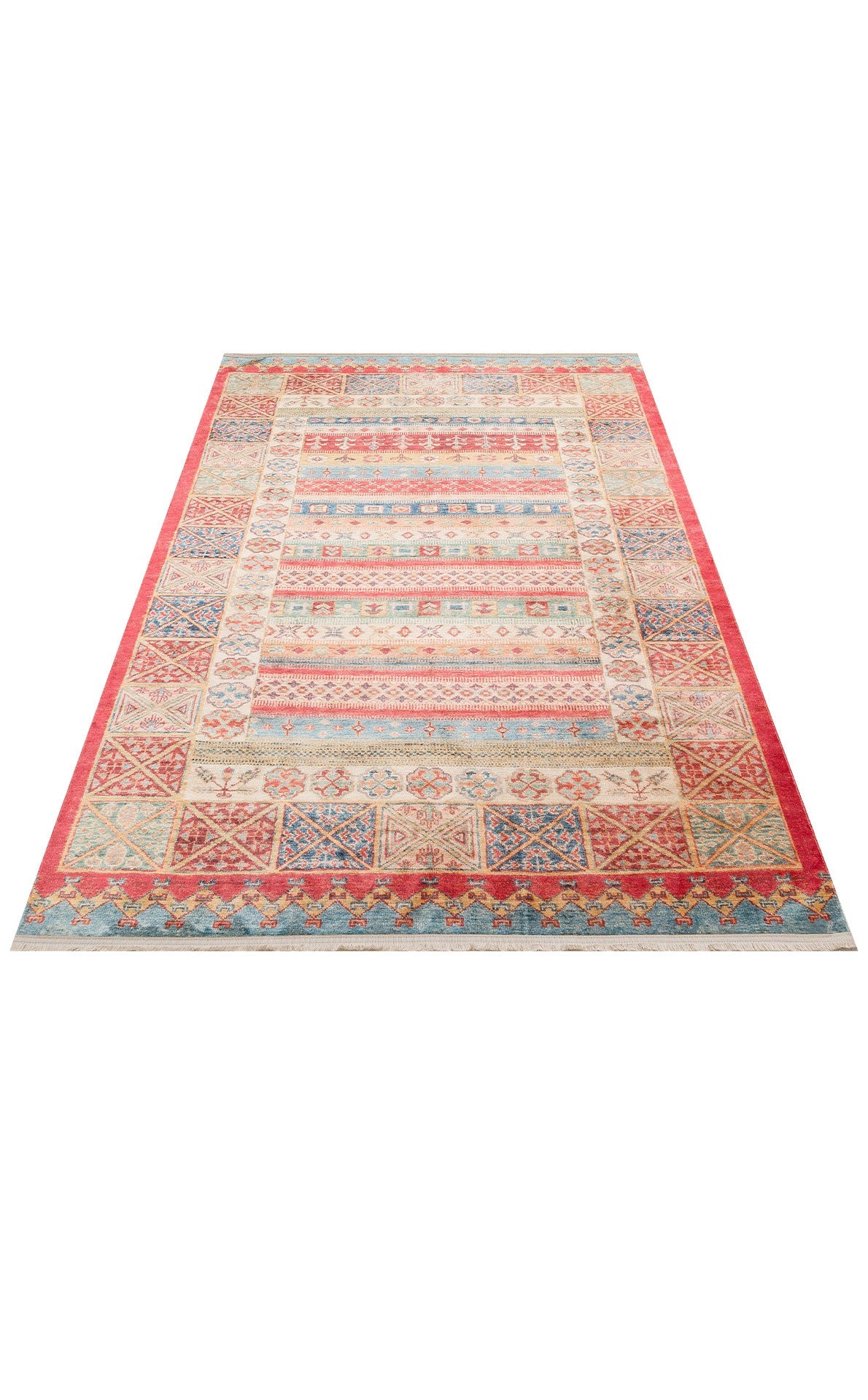 Red Cotton Area Rug - Machine Made Rug With Classic Cotton Carpet Design