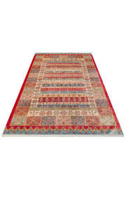Red Cotton Area Rug - Machine Made Rug With Classic Cotton Carpet Design