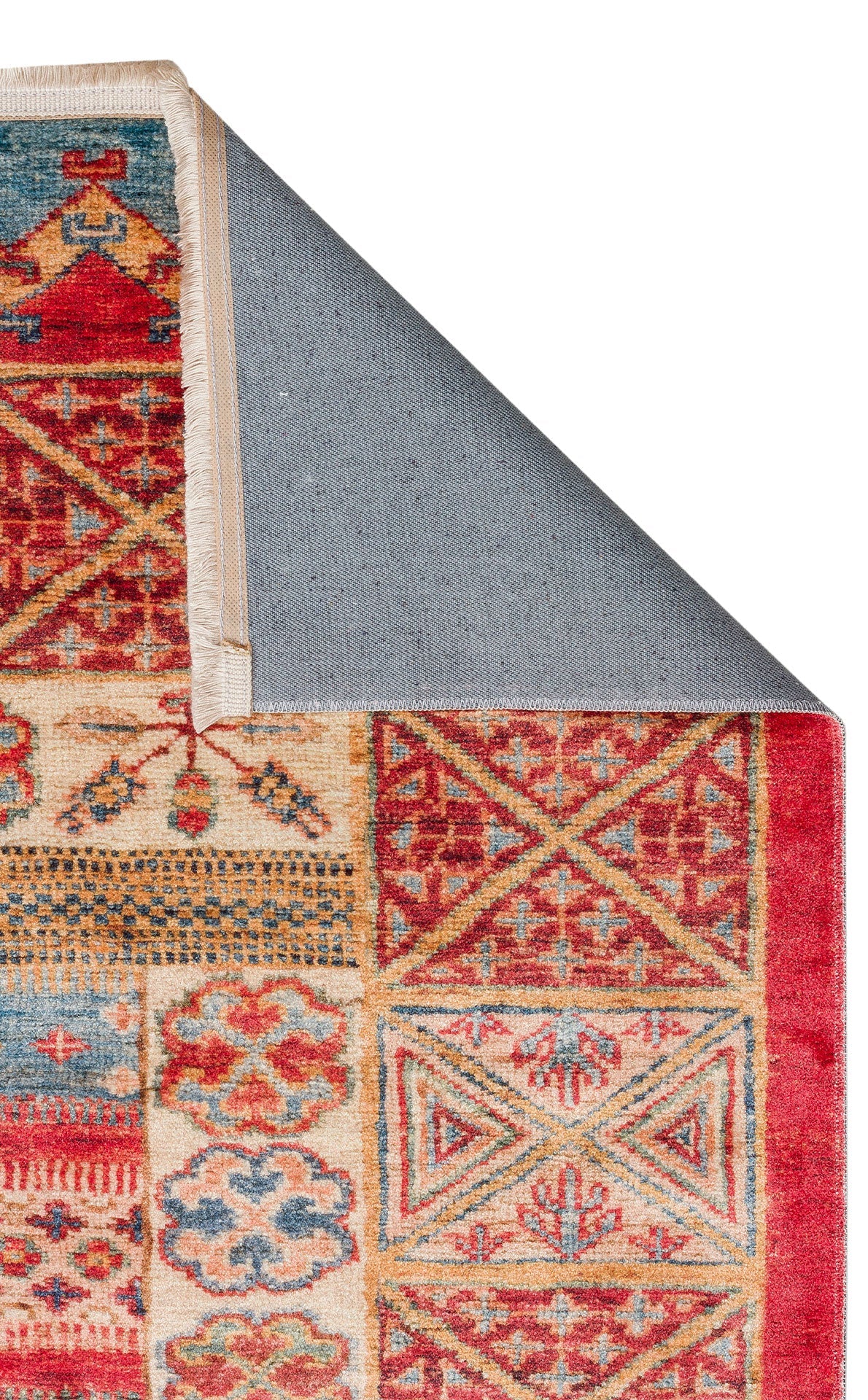 Red Cotton Area Rug - Machine Made Rug With Classic Cotton Carpet Design