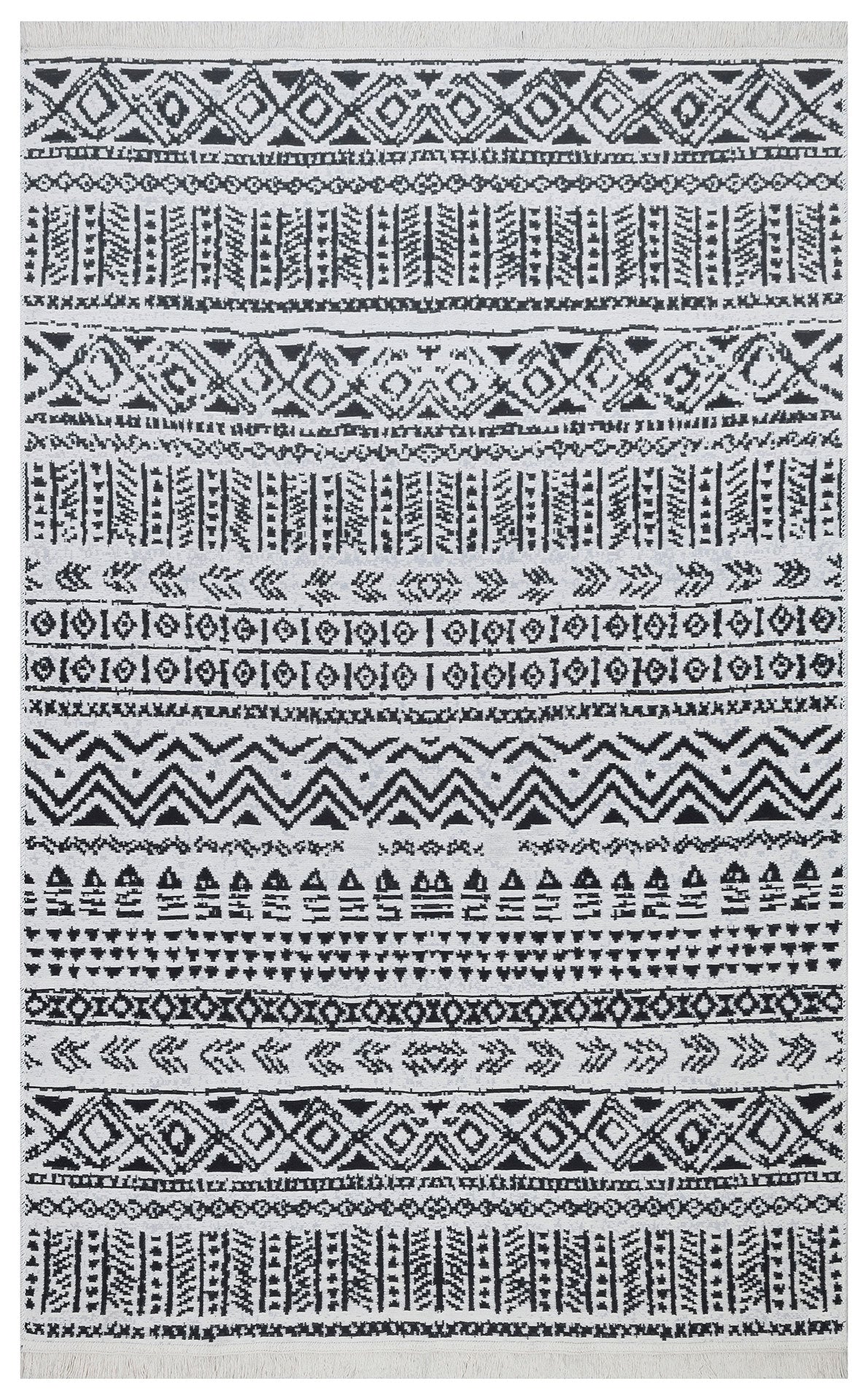 Cotton Kilim Rug – Modern Woven Black Ethnic Patterned Flatweave Carpet