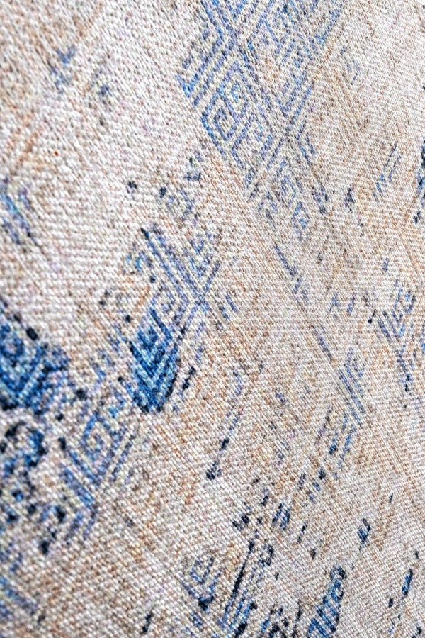Modern Cotton Area Rug – Blue Digital Print Chenille Carpet for Living Room