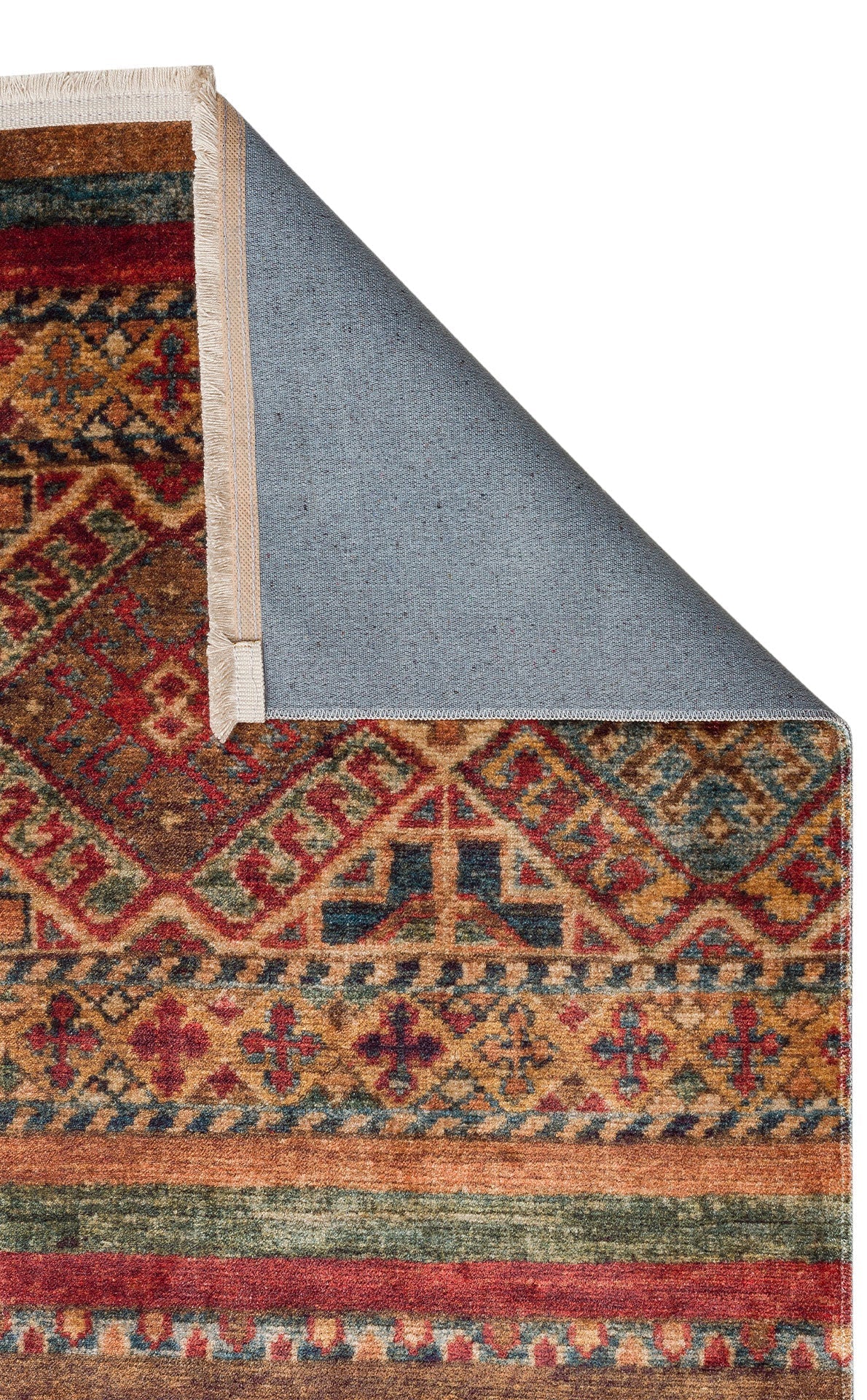 Red Cotton Area Rug - Machine Made Rug with Antique Pattern & Non Slip Carpet