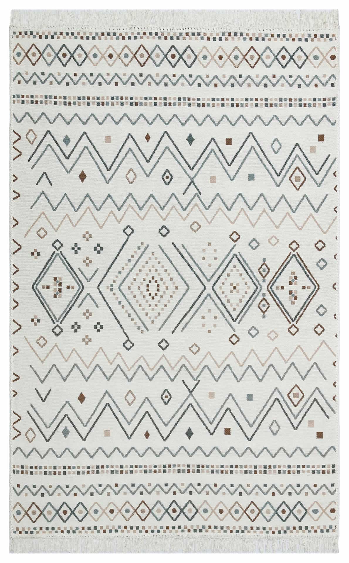 Ethnic Cotton Kilim - Beige Woven Rug Double Sided Washable Non Slip