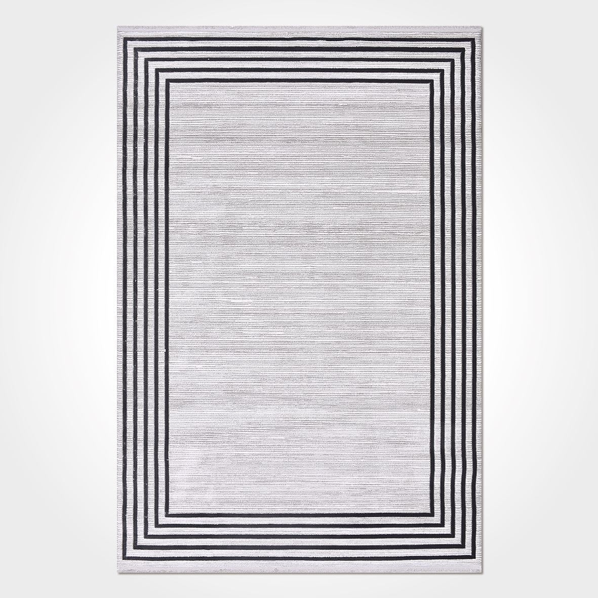 Machine Made Area Rug – Grey Frame Flatweave Living Room Rug With Laser Cut Edge