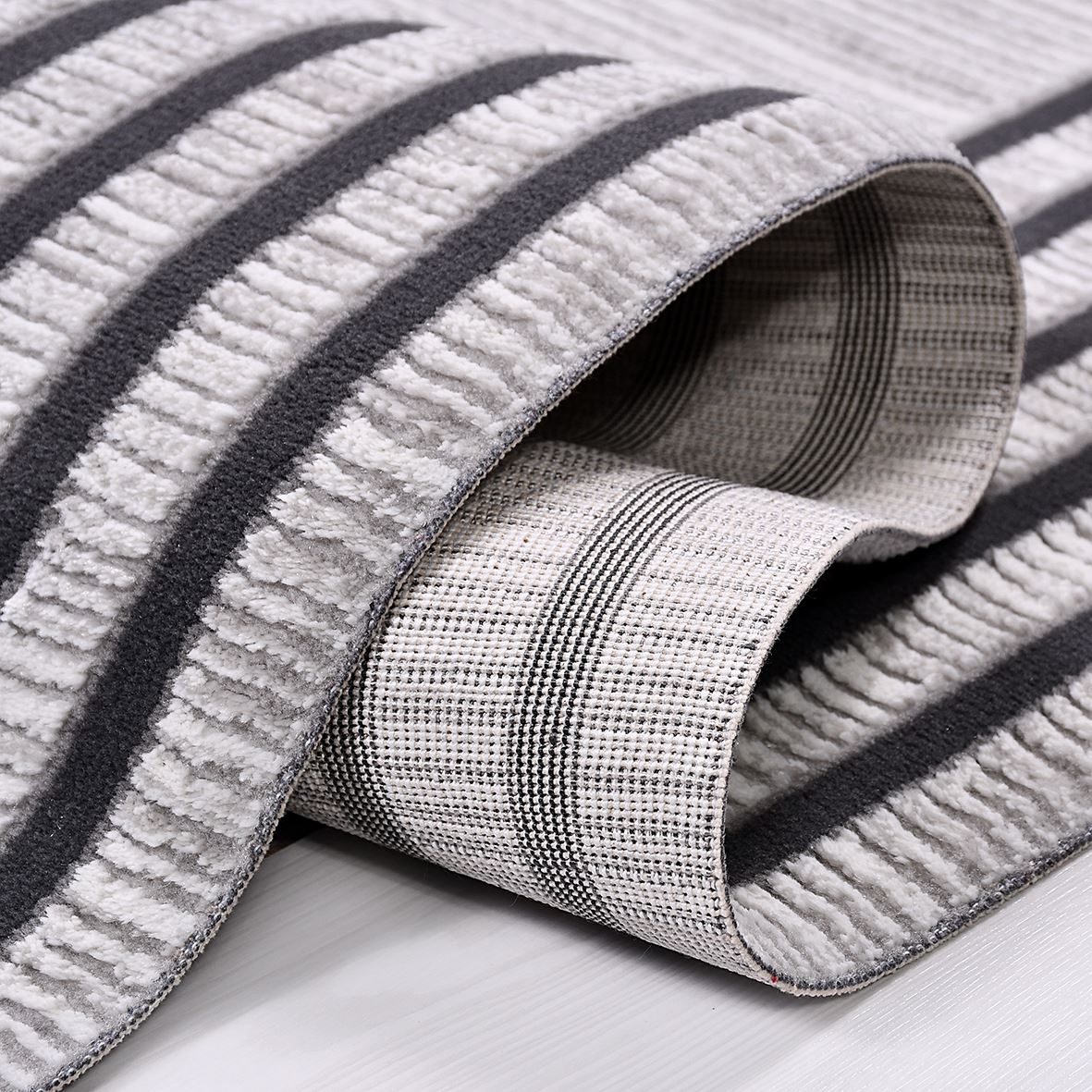 Machine Made Area Rug – Grey Frame Flatweave Living Room Rug With Laser Cut Edge