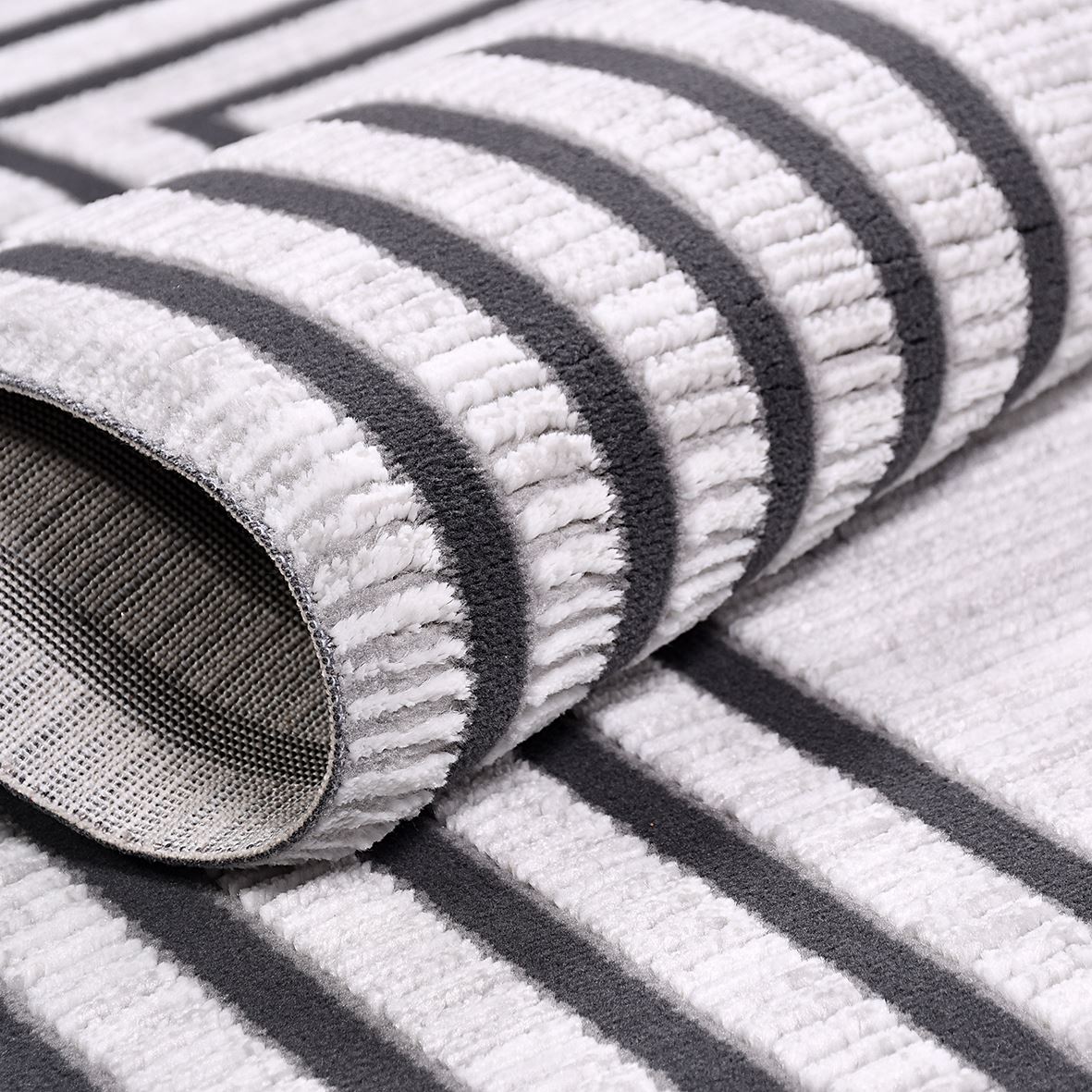 Machine Made Area Rug – Grey Frame Flatweave Living Room Rug With Laser Cut Edge