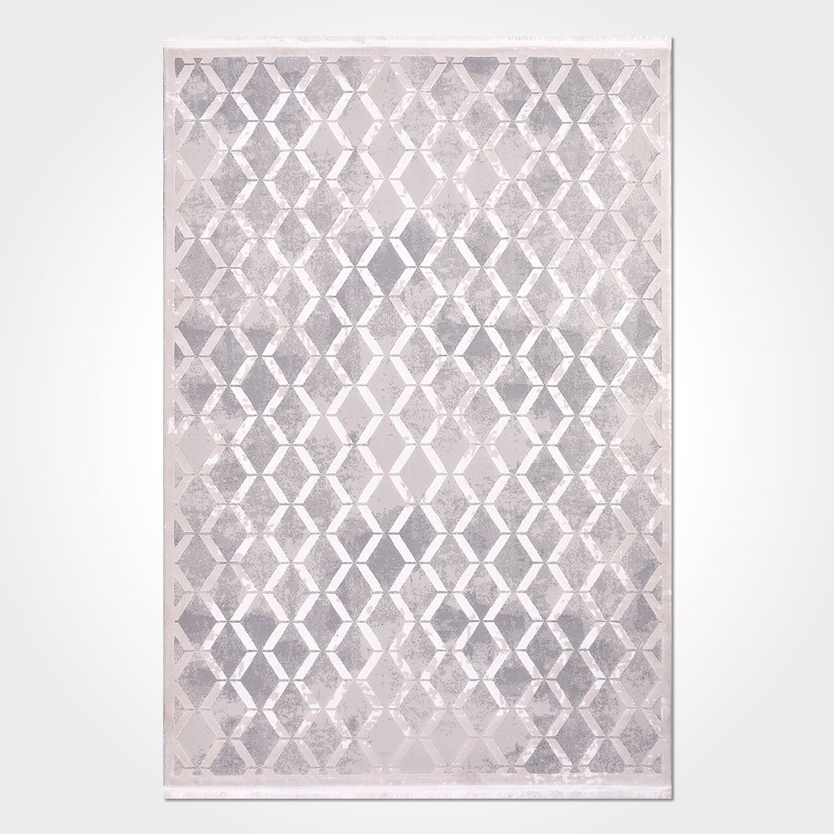 Grey Geometric Area Rug - Machine Made Rug With Soft Polyester & Cotton Sole