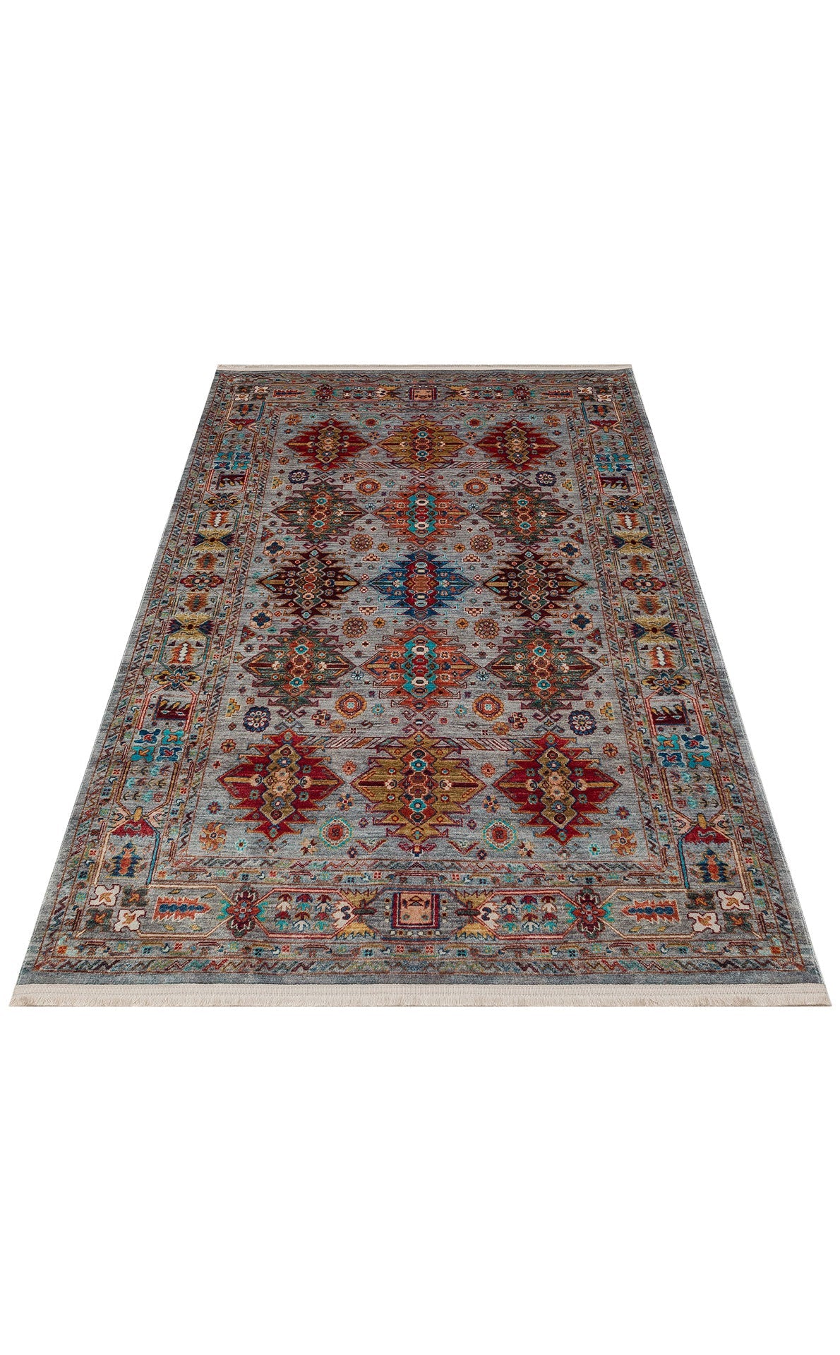 Vintage Cotton Area Rug – Blue Machine Made Rug With Antique Pattern, Non Slip