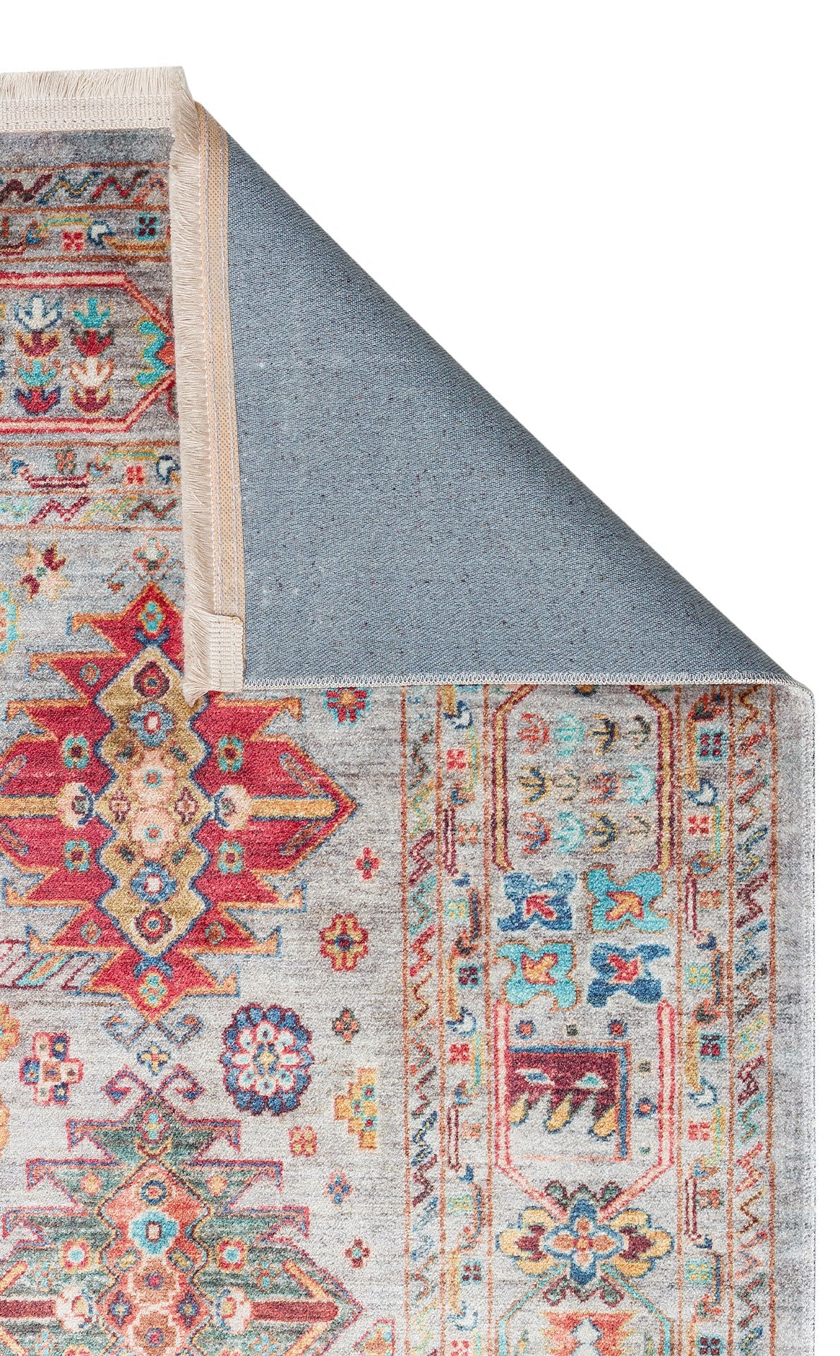 Vintage Cotton Area Rug – Blue Machine Made Rug With Antique Pattern, Non Slip