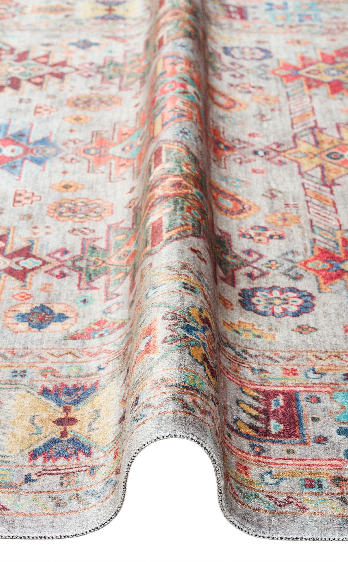 Vintage Cotton Area Rug – Blue Machine Made Rug With Antique Pattern, Non Slip