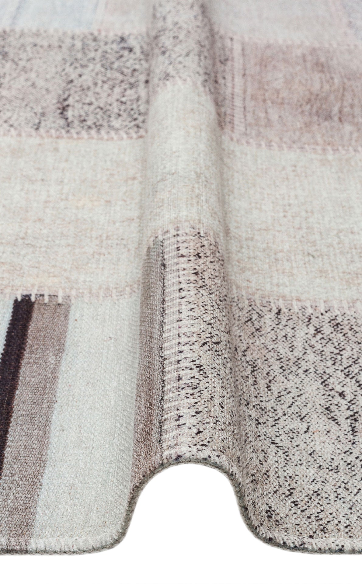 Patchwork Area Rug - Machine Made White Kilim Rug | Washable Non Slip Flatweave Carpet