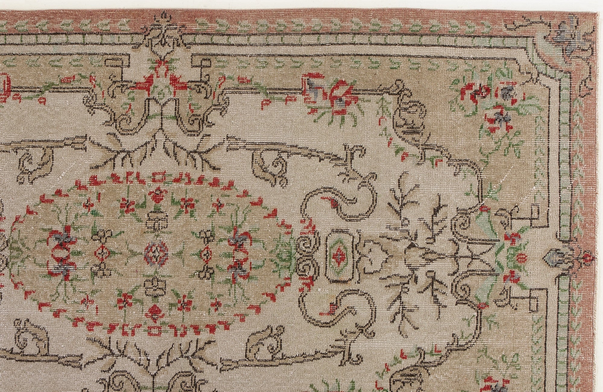 Atina Beige Vintage Wool Handmade Area Rug 3'9" x 6'11"