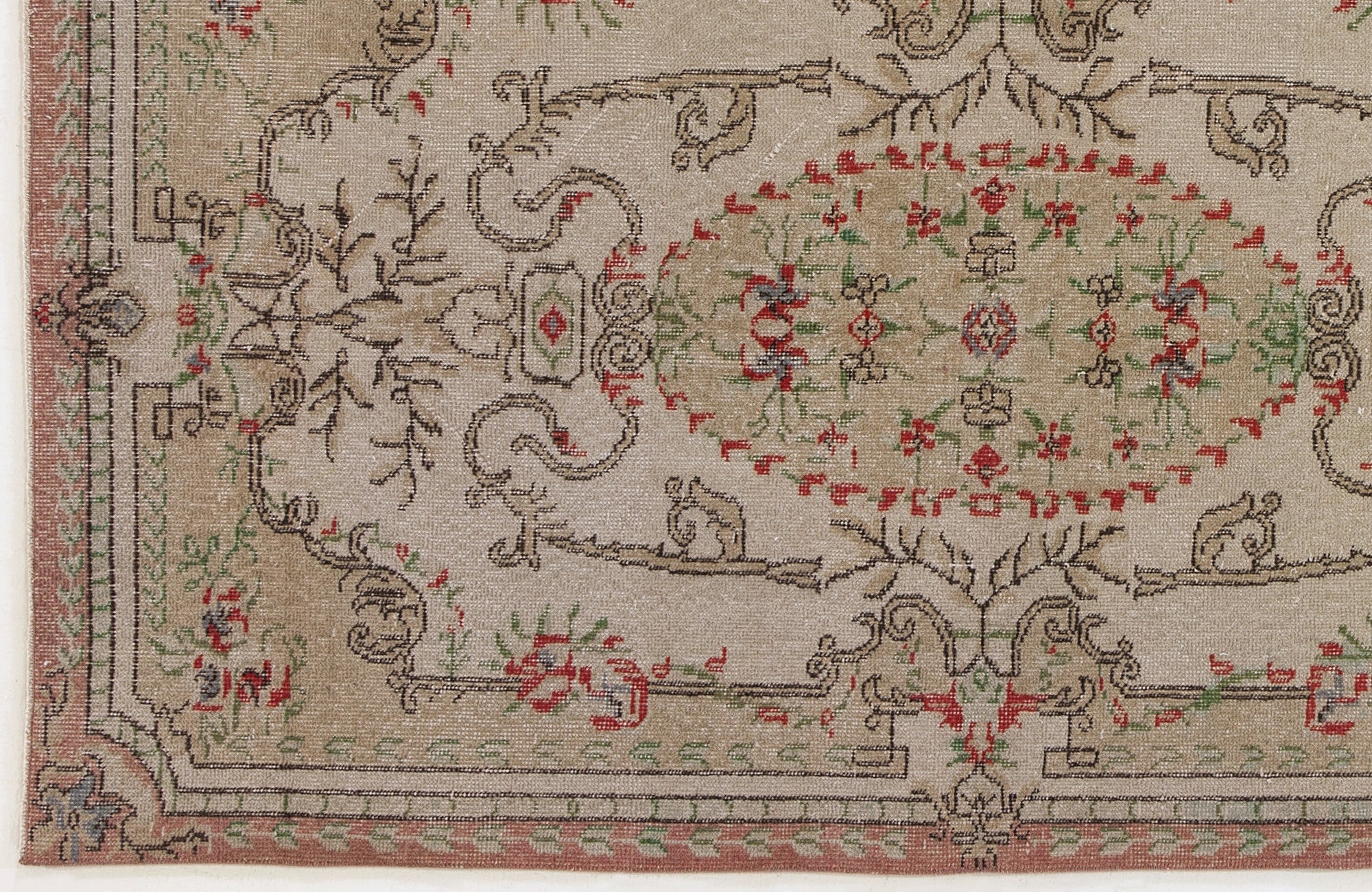 Atina Beige Vintage Wool Handmade Area Rug 3'9" x 6'11"