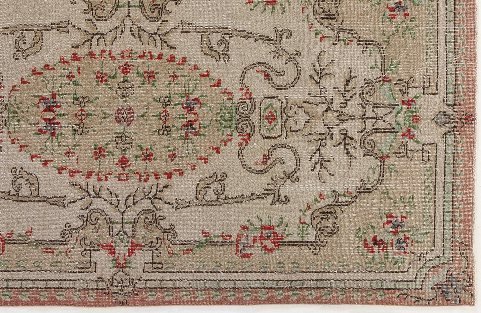 Atina Beige Vintage Wool Handmade Area Rug 3'9" x 6'11"