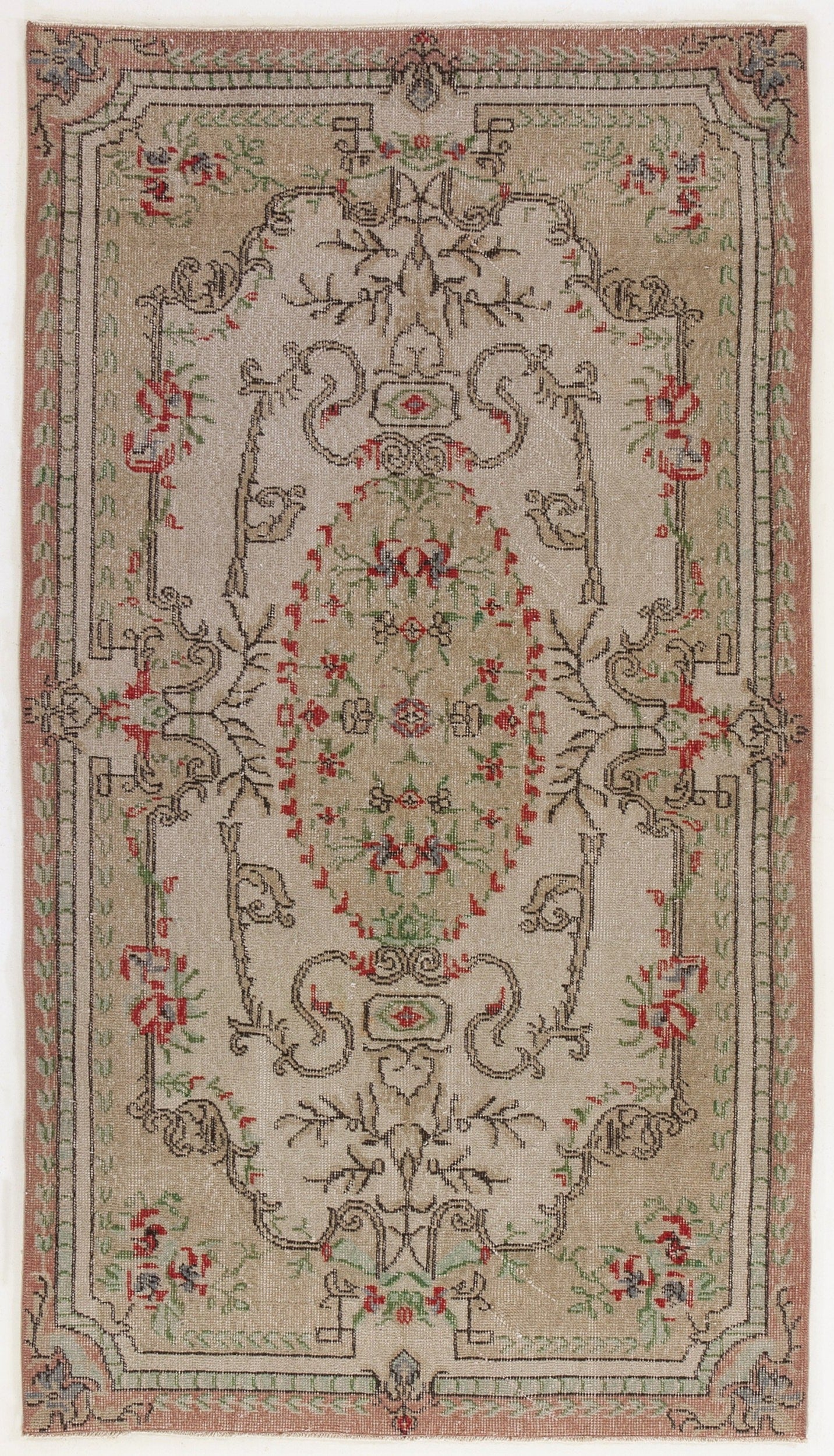Atina Beige Vintage Wool Handmade Area Rug 3'9" x 6'11"