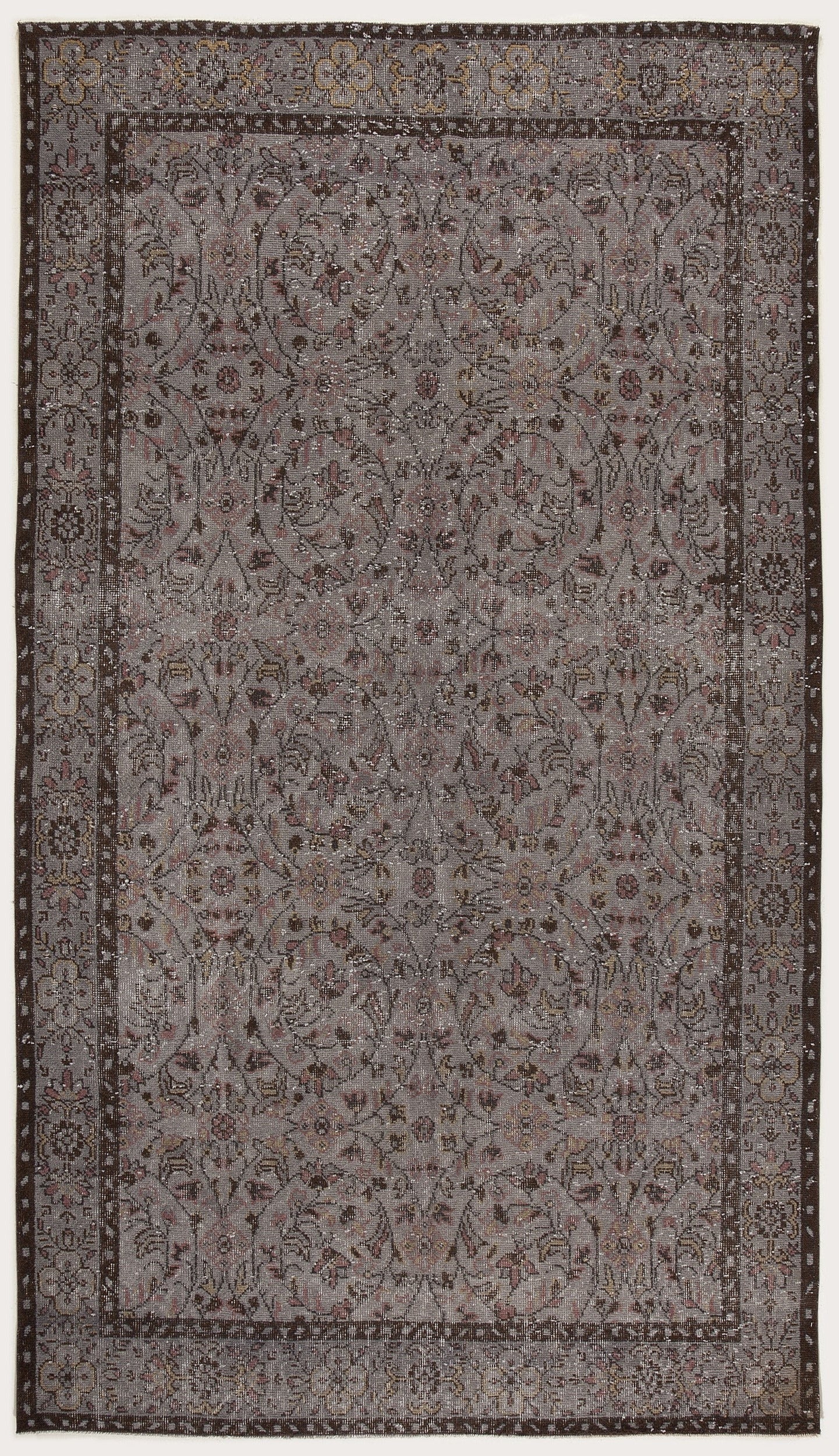 Atina Grey Vintage Wool Handmade Area Rug 6'3" x 8'10"