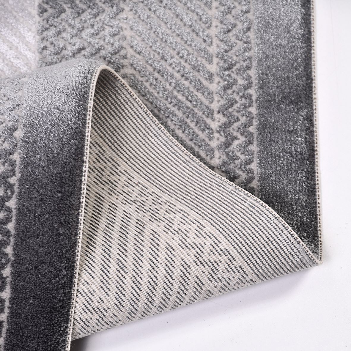 Machine Made Area Rug – Kimberly Grey Frame Rug With 10 mm Pile & Overlocked Edge