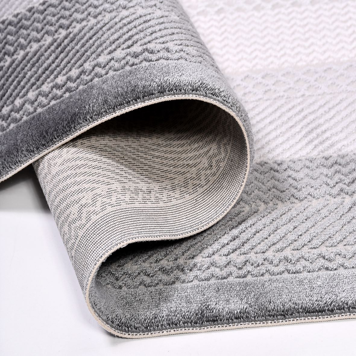 Machine Made Area Rug – Kimberly Grey Frame Rug With 10 mm Pile & Overlocked Edge