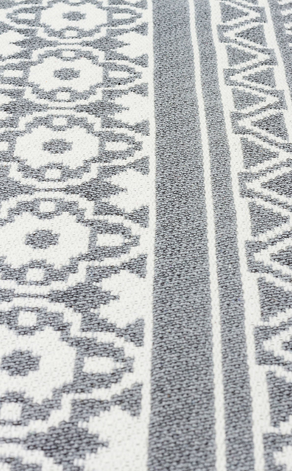Grey Geometric Kilim Rug – Cotton Woven Washable Double Sided Area Rug