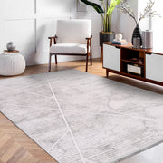 Grey Striped Area Rug – Machine Made Rug With 9 mm Pile Height & Cotton Weft