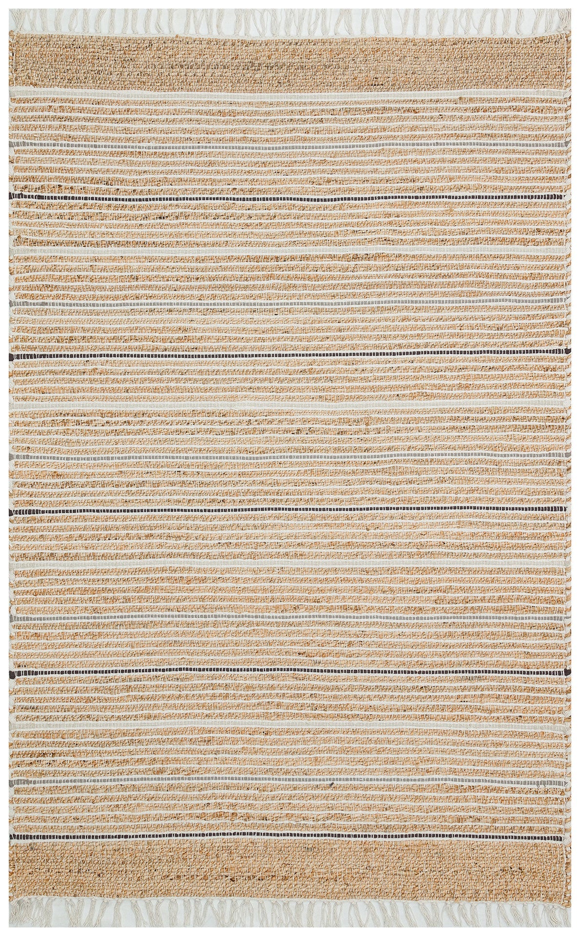 Handmade Jute Rug - Beige Striped Natural Jute Carpet With Soft Texture