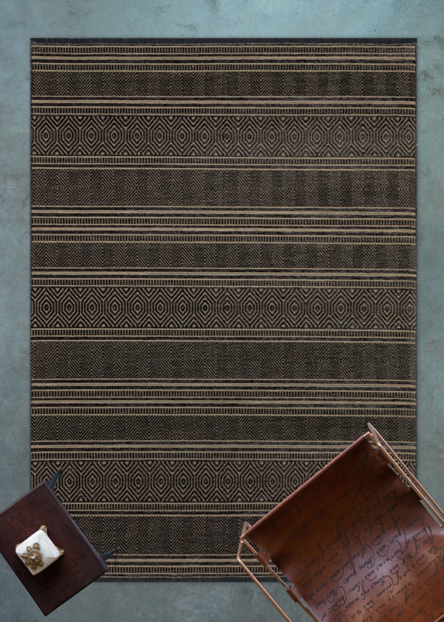 Machine Made Area Rug – Anthracite Geometric Cotton Yarn Carpet for Living Room