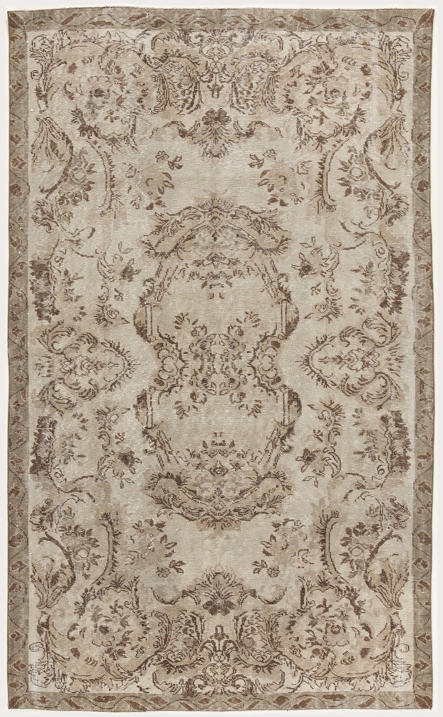 Atina Beige Vintage Wool Handmade Area Rug 5'3" x 8'9"