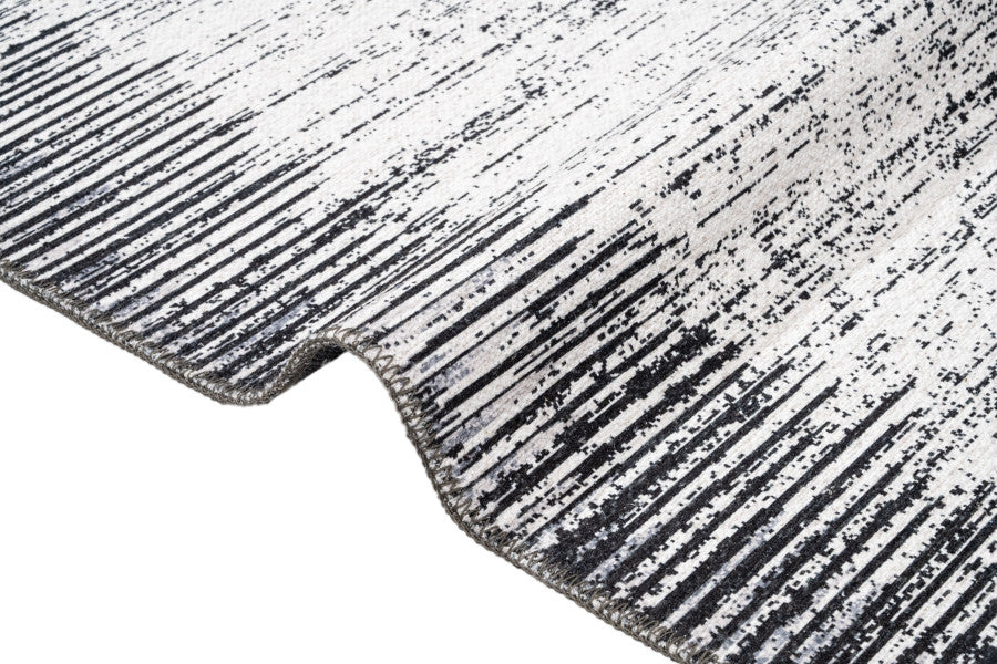 White Striped Area Rug – Soft Cotton Chenille Digital Print Carpet for Living Room