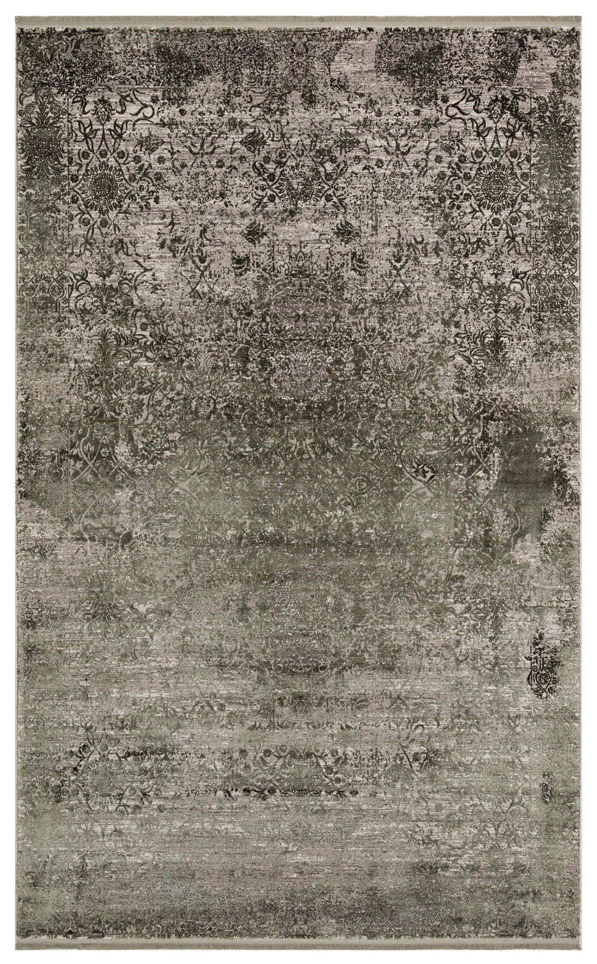 Machine Made Area Rug - Green Classic Overdyed High Low Textured Carpet