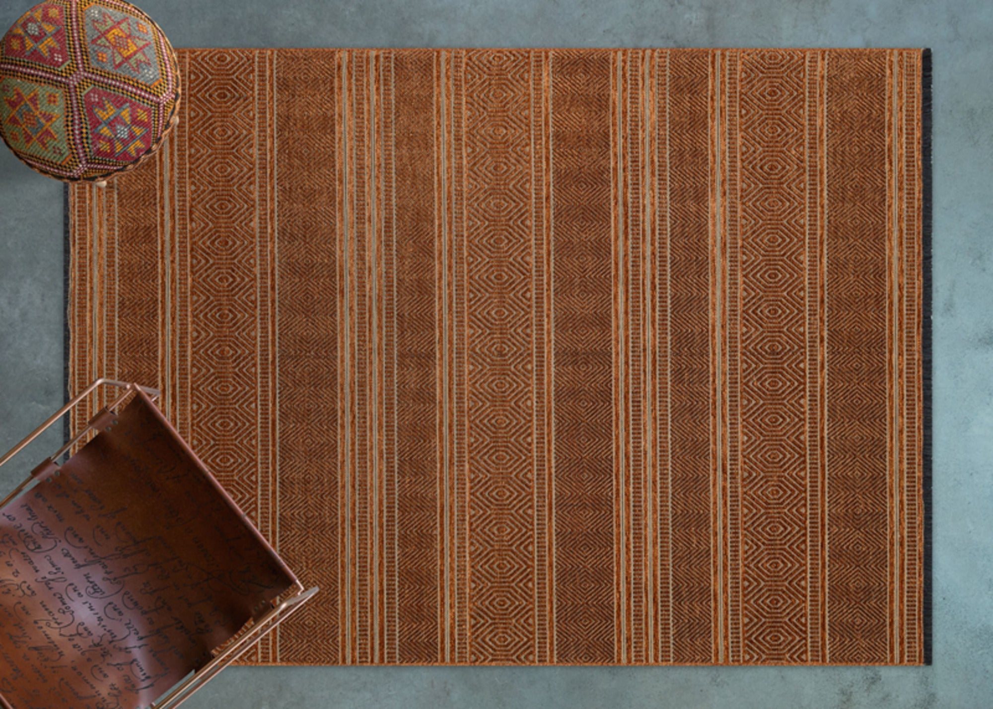 Modern Area Rug - Orange Machine Made Rug with Cotton Yarn for Living Room