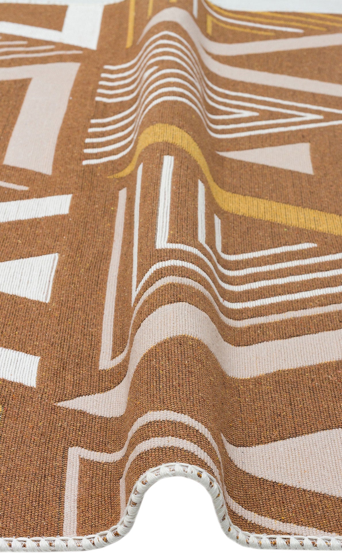 Cotton Kilim Rug - Beige Zigzag Modern Woven Double Sided Washable Rug