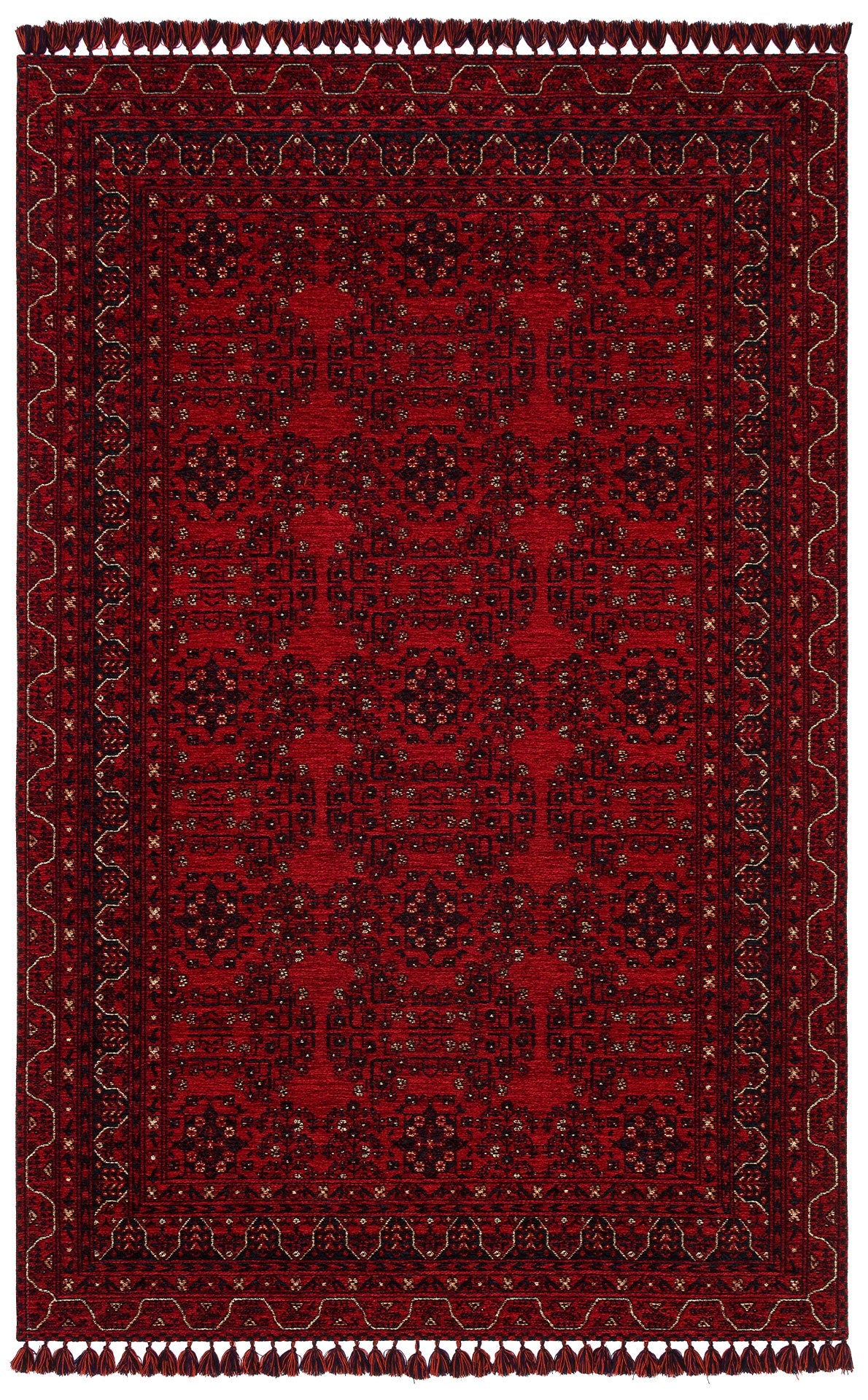 Afghan Washable Carpet - Red Area Rug Non Slip Flatweave Patterned Floor Mat