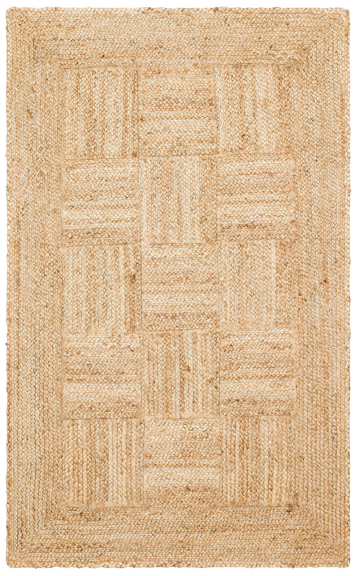Handmade Jute Rug – Beige Geometric Natural Fiber Flatweave Carpet for Living Room