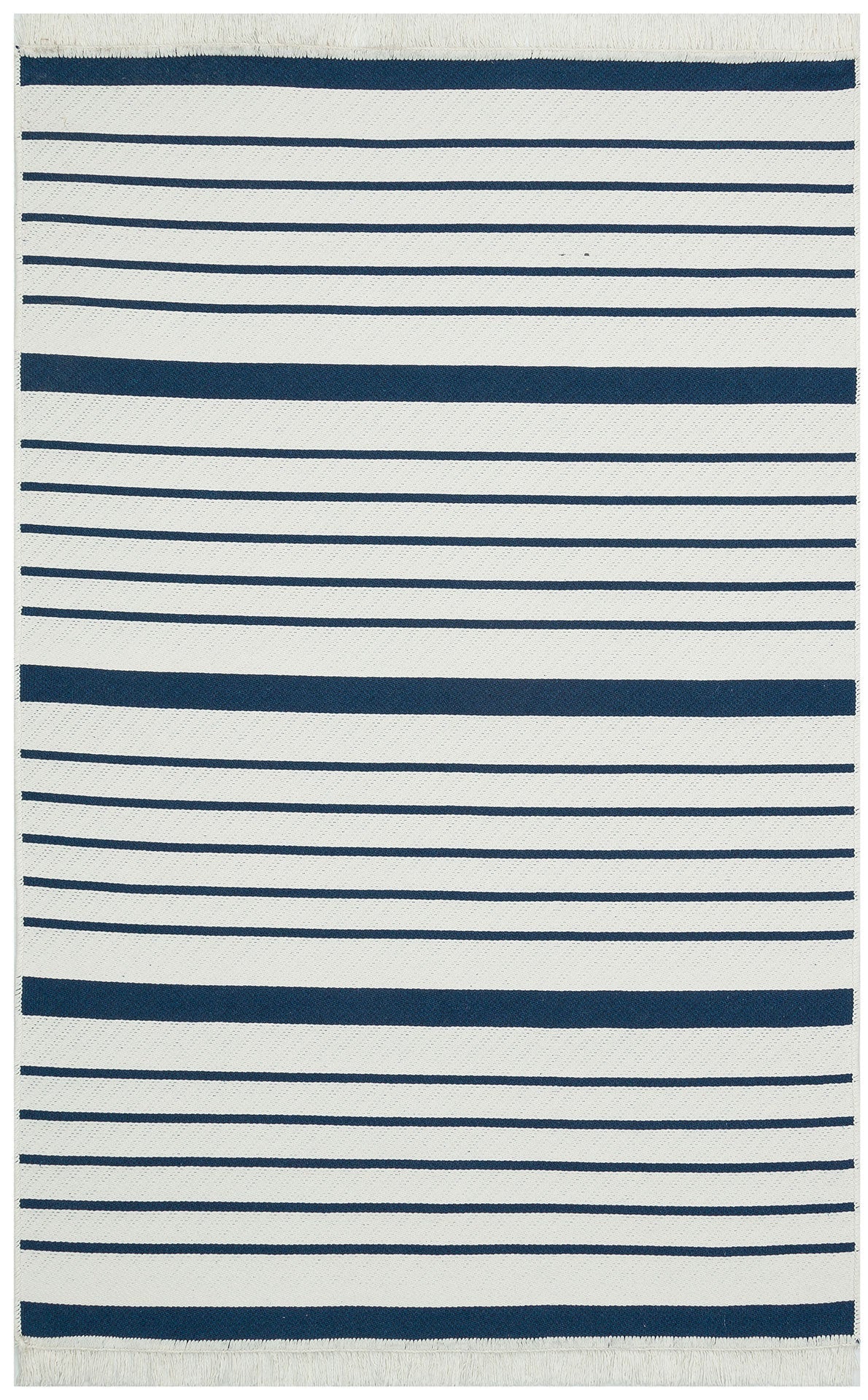 Blue Striped Cotton Kilim - Washable Non Slip Modern Woven Rug for Living Room