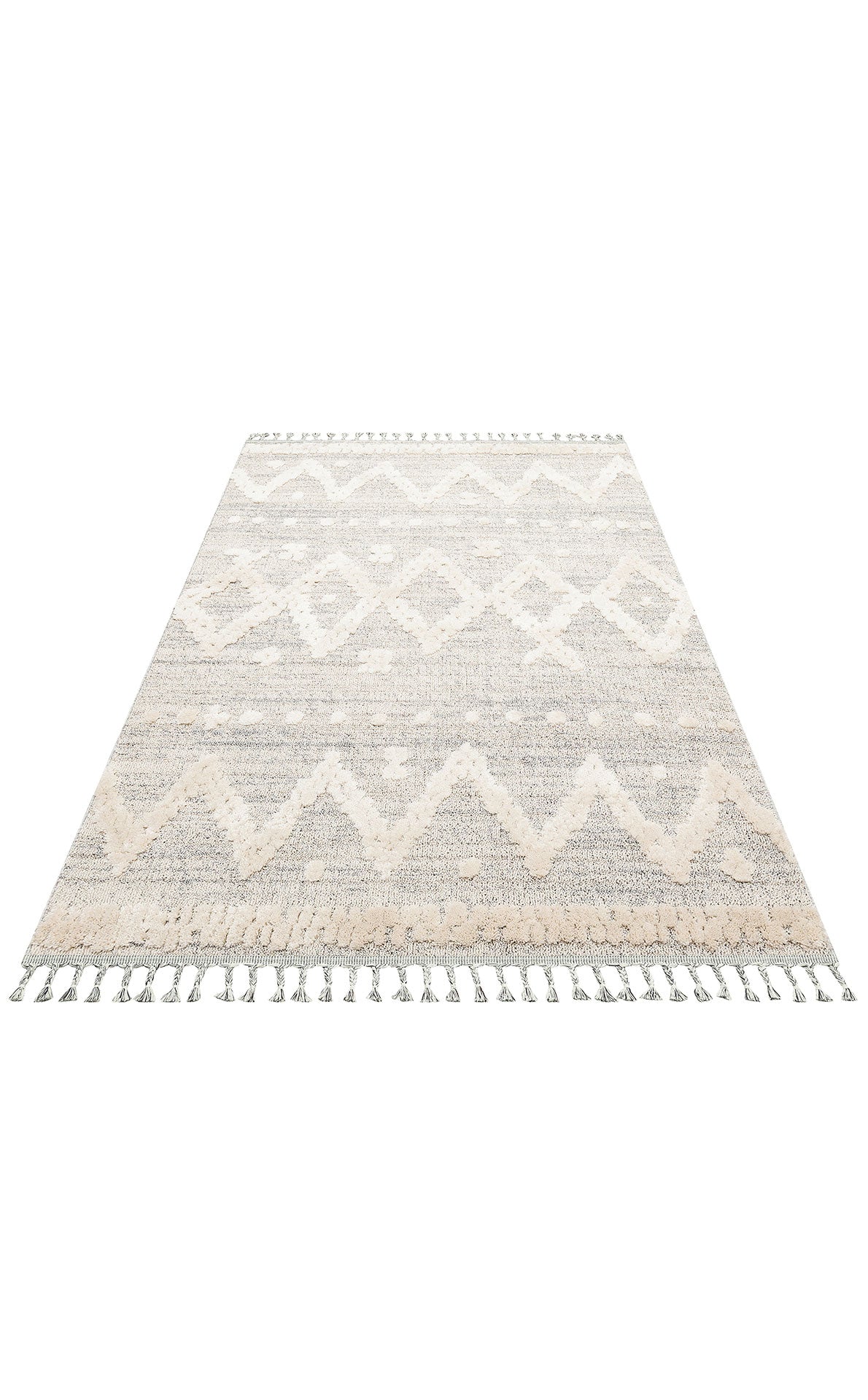 Machine Made Area Rug - Cream Geometric Flatweave Rug With Soft Texture