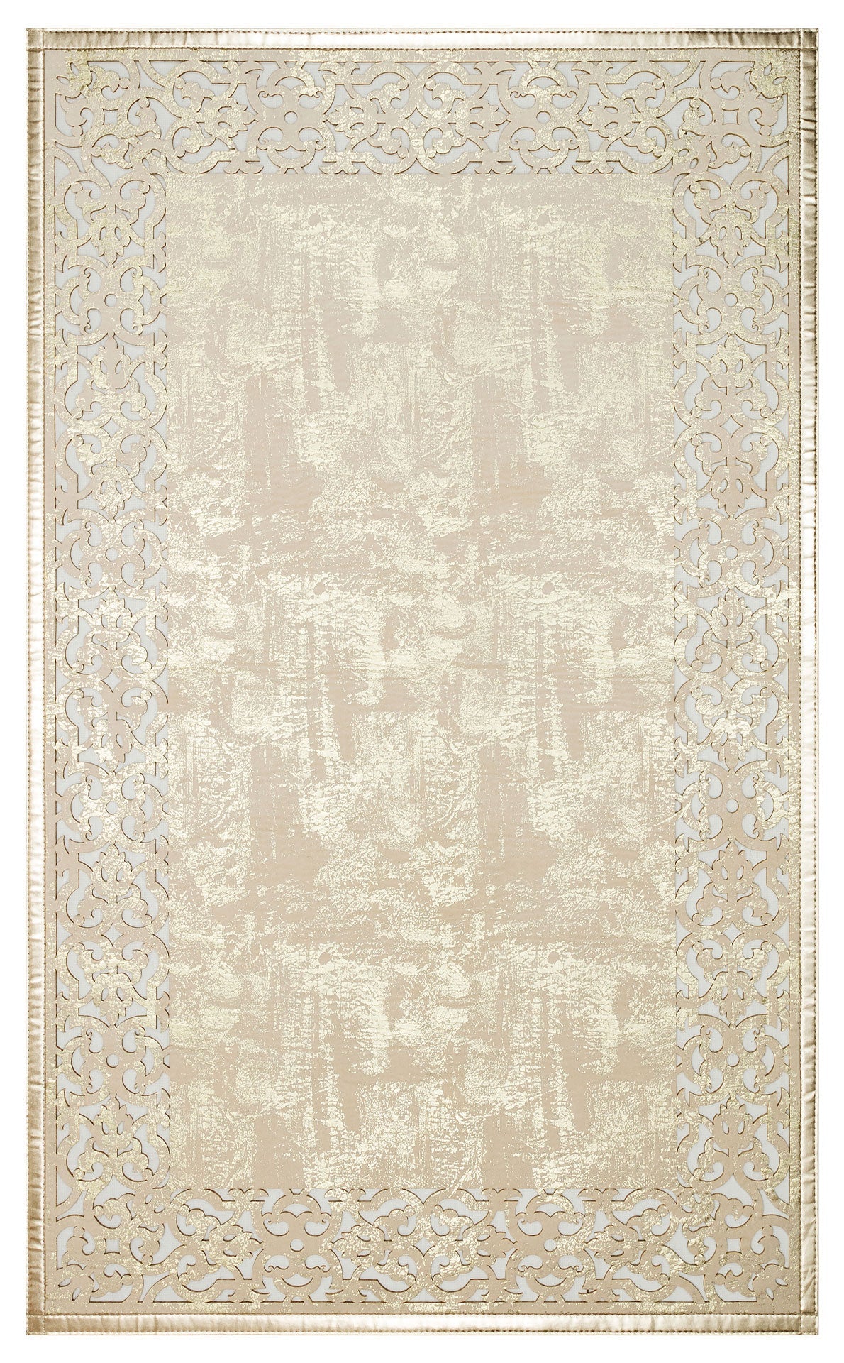 Carved Leather Rug – Modern Cream Leather Carpet With Shiny Border & Antislip