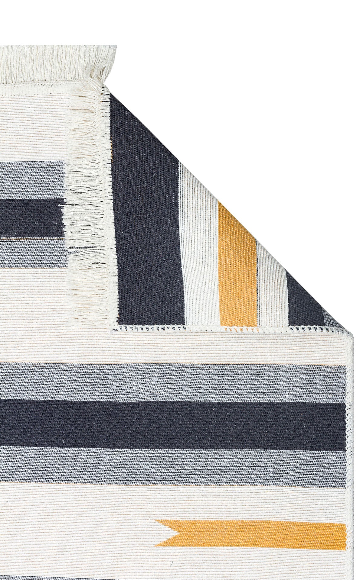 Yellow Striped Cotton Kilim - Washable Double Sided Modern Woven Rug