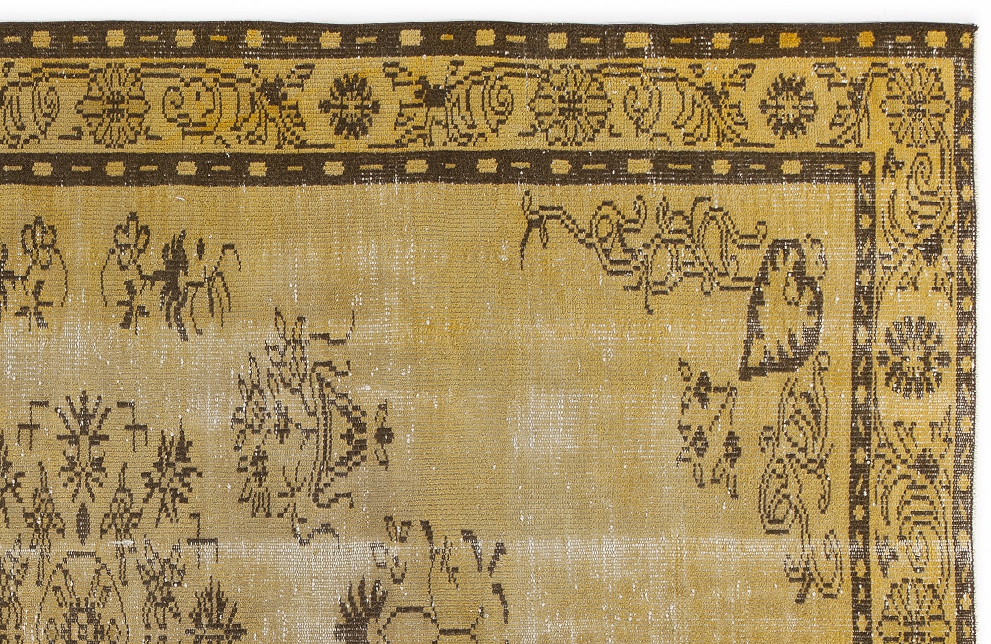 Atina Yellow Vintage Wool Handmade Area Rug 5'10" x 8'11"