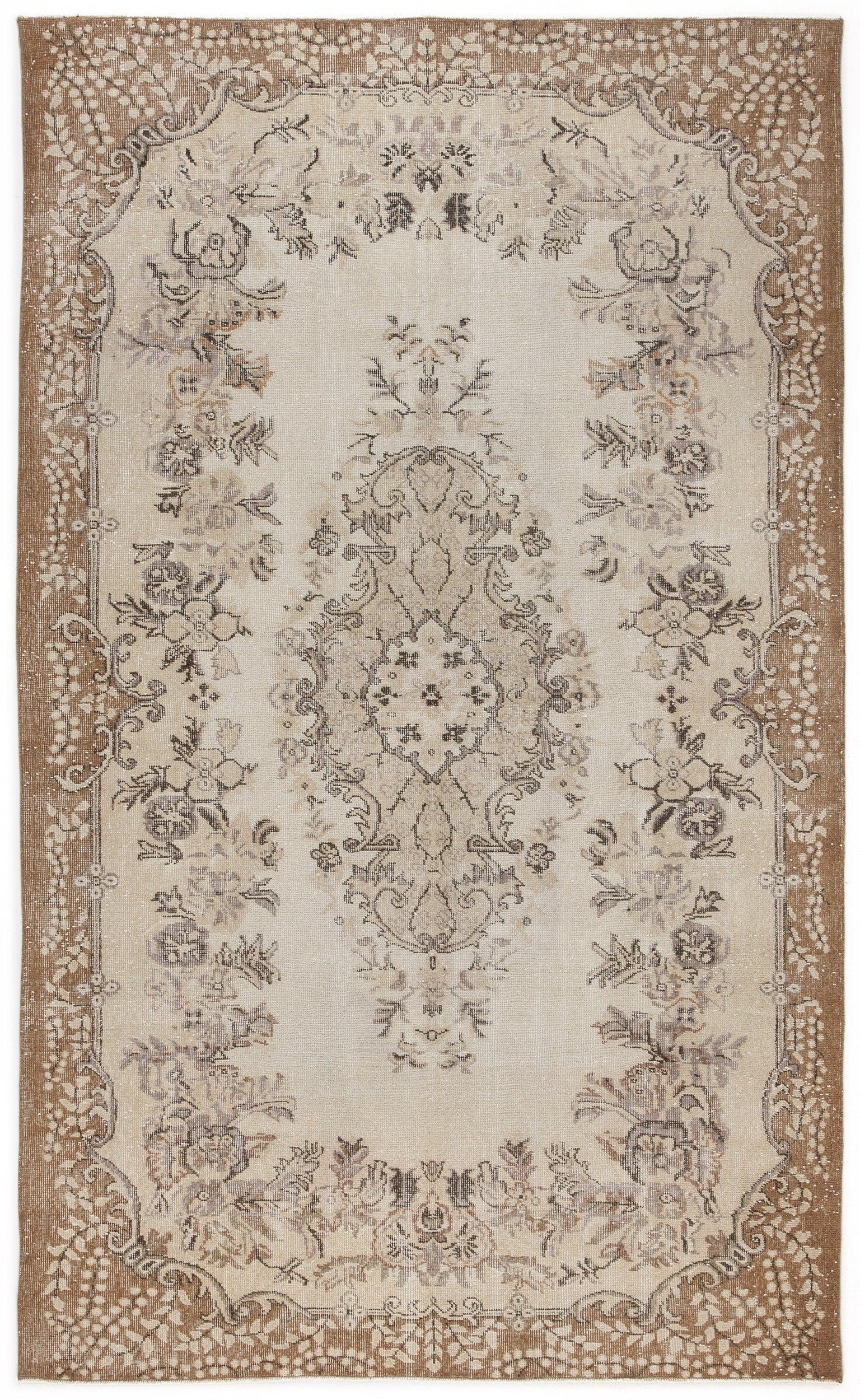 Atina Beige Vintage Wool Handmade Area Rug 6'1" x 9'10"
