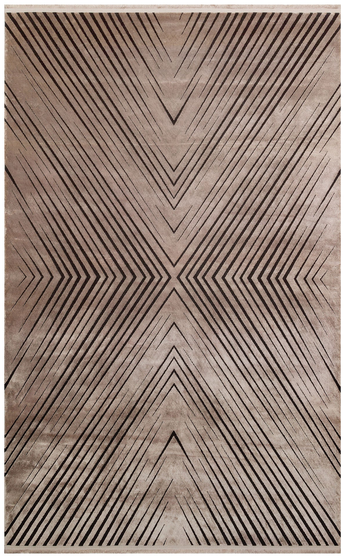 Machine Made Area Rug - Anthracite Zigzag Flatweave Carpet with Anti Slip