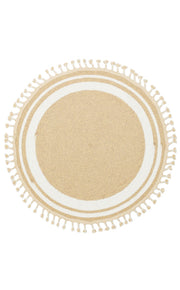 Round Jute Rug – Modern Beige Cotton Flatweave Eco Friendly Carpet